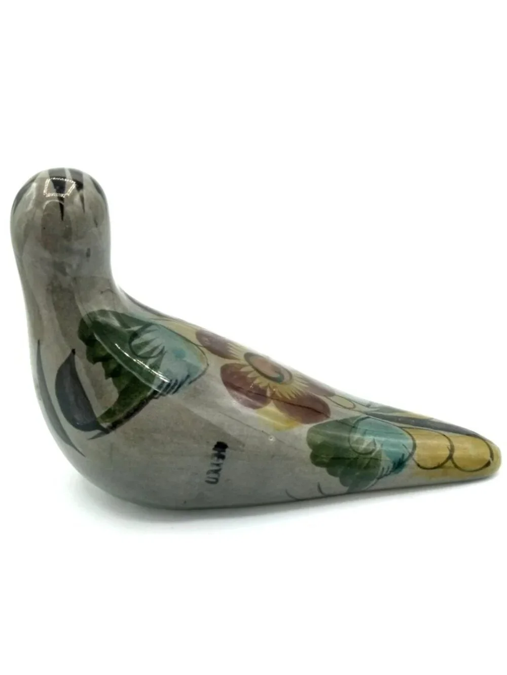 Mexican Pottery Bird Vintage Figurine Hand Painted Tonala Style Floral 6